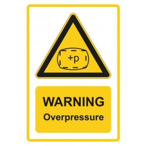 Magnetschild Warnzeichen Piktogramm & Text englisch · Warning · Overpressure · gelb