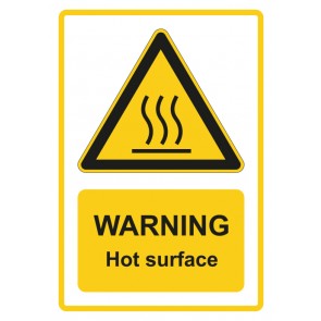 Magnetschild Warnzeichen Piktogramm & Text englisch · Warning · Hot surface · gelb