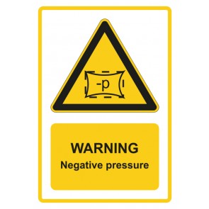 Magnetschild Warnzeichen Piktogramm & Text englisch · Warning · Negative pressure · gelb