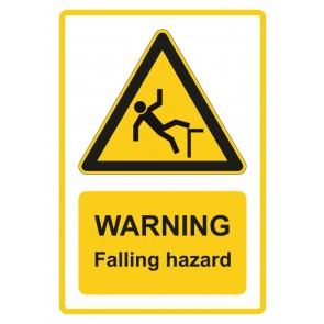 Aufkleber Warnzeichen Piktogramm & Text englisch · Warning · Falling hazard · gelb