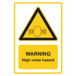 Schild Warnzeichen Piktogramm & Text englisch · Warning · High noise hazard · gelb | selbstklebend