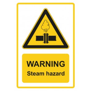 Schild Warnzeichen Piktogramm & Text englisch · Warning · Steam hazard · gelb