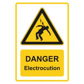 Aufkleber Warnzeichen Piktogramm & Text englisch · Danger · Electrocution · gelb