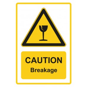 Aufkleber Warnzeichen Piktogramm & Text englisch · Caution · Breakage · gelb