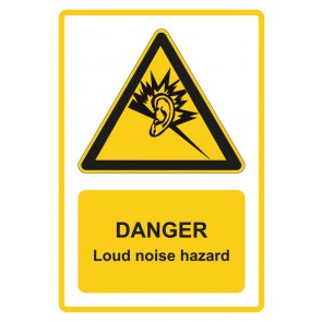 Schild Warnzeichen Piktogramm & Text englisch · Danger · Loud noise hazard · gelb | selbstklebend