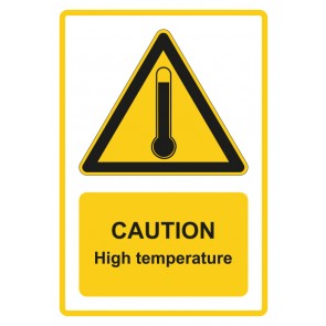 Magnetschild Warnzeichen Piktogramm & Text englisch · Caution · High temperature · gelb