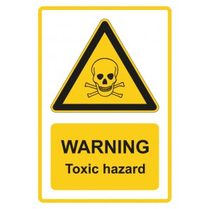 Aufkleber Warnzeichen Piktogramm & Text englisch · Warning · Toxic hazard · gelb | stark haftend