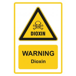 Schild Warnzeichen Piktogramm & Text englisch · Warning · Dioxin · gelb