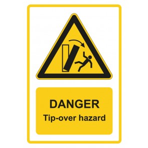 Schild Warnzeichen Piktogramm & Text englisch · Warning · Tip-over hazard · gelb | selbstklebend