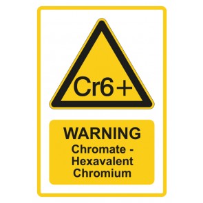 Schild Warnzeichen Piktogramm & Text englisch · Warning · Chromate - Hexavalent Chromium · gelb | selbstklebend