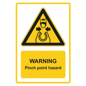 Schild Warnzeichen Piktogramm & Text englisch · Warning · Pinch point hazard · gelb | selbstklebend (Warnschild)