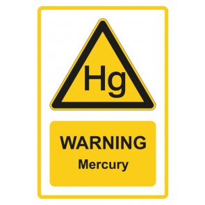 Aufkleber Warnzeichen Piktogramm & Text englisch · Warning · Mercury · gelb