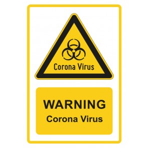 Schild Warnzeichen Piktogramm & Text englisch · Warning · Corona Virus · gelb