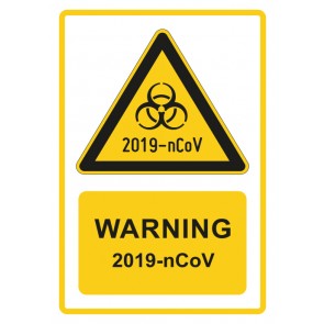 Aufkleber Warnzeichen Piktogramm & Text englisch · Warning · 2019-nCoV · gelb | stark haftend
