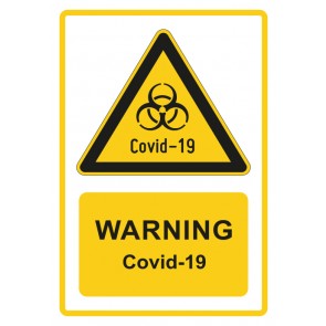 Aufkleber Warnzeichen Piktogramm & Text englisch · Warning · Covid-19 · gelb | stark haftend
