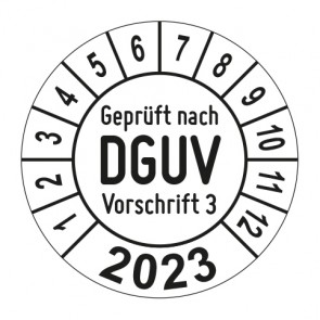 Jahresprüfplakette Geprüft nach DGUV Vorschrift 3 - Jahreszahl - im Kreisbogen