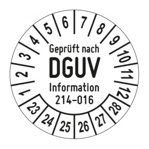 Mehrjahresprüfplakette Geprüft nach DGUV Information 214 - 016 - Jahre und Monate