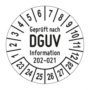 Mehrjahresprüfplakette Geprüft nach DGUV Information 202 - 021 Sichere Schultafeln - Jahre und Monate