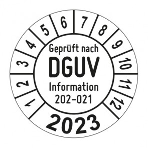 Jahresprüfplakette Geprüft nach DGUV Information 202-021 Sichere Schultafeln - Jahreszahl - im Kreisbogen