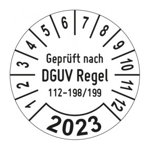 Jahresprüfplakette Geprüft nach DGUV Regel 112-198_199 Prüfung von Schutzeinrichtungen - Jahreszahl im Bogen_1