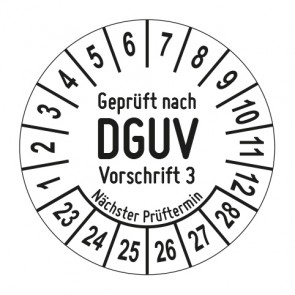 Mehrjahresprüfplakette Geprüft nach DGUV Vorschrift 3 - Jahre und Monate