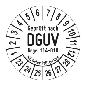 Mehrjahresprüfplakette Geprüft nach DGUV Regel 114 - 010 - Jahre und Monate