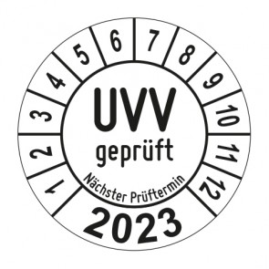 Jahresprüfplakette UVV geprüft - Jahreszahl - im Kreisbogen