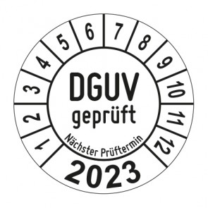 Jahresprüfplakette DGUV geprüft - Jahreszahl - im Kreisbogen