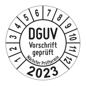 Jahresprüfplakette DGUV Vorschrift geprüft - Jahreszahl - im Kreisbogen