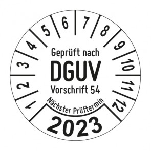 Jahresprüfplakette Geprüft nach DGUV Vorschrift 54 - Jahreszahl im Bogen_1
