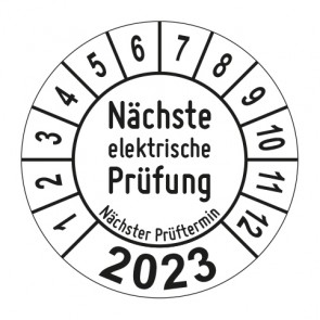 Jahresprüfplakette Nächste elektrische Prüfung - Jahreszahl - im Kreisbogen