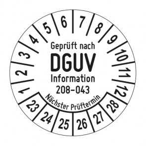 Mehrjahresprüfplakette Geprüft nach DGUV Information 208 - 043 Sicherheit von Regalen - Jahre und Monate