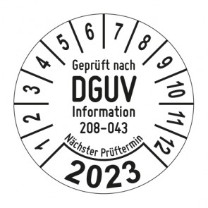 Jahresprüfplakette Geprüft nach DGUV Information 208-043 Sicherheit von Regalen - Jahreszahl im Bogen_1