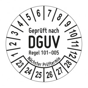 Mehrjahresprüfplakette Geprüft nach DGUV Regel 101 - 005 Prüfung an hochziehbare Personenaufnahmemittel - Jahre und Monate