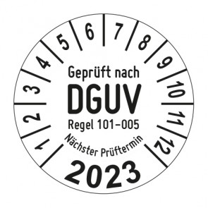 Jahresprüfplakette Geprüft nach DGUV Regel 101-005 Prüfung an hochziehbare Personenaufnahmemittel - Jahreszahl im Bogen_2