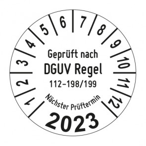 Jahresprüfplakette Geprüft nach DGUV Regel 112-198_199 Prüfung von Schutzeinrichtungen - Jahreszahl im Bogen_2