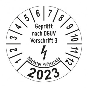 Jahresprüfplakette Geprüft nach DGUV Vorschrift 3 Blitz - Jahreszahl im Bogen_1