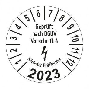 Jahresprüfplakette Geprüft nach DGUV Vorschrift 4 Blitz - Jahreszahl im Bogen_2