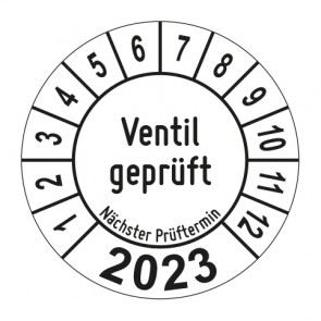 Jahresprüfplakette Ventil geprüft - Jahreszahl - im Kreisbogen