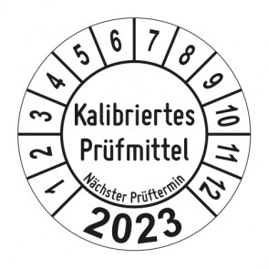 Jahresprüfplakette Kalibriertes Prüfmittel - Jahreszahl - im Kreisbogen