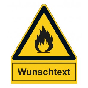 Schild Warnzeichen mit Anhang · Warnung vor feuergefährlichen Stoffen · selbstklebend