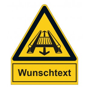 Schild Warnzeichen mit Anhang · Warnung vor Gefahr durch eine Förderanlage im Gleis
