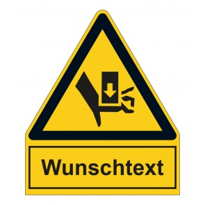 Schild Warnzeichen mit Anhang · Warnung vor Handverletzungen - Quetschgefahr durch Einpresswerkzeug · selbstklebend