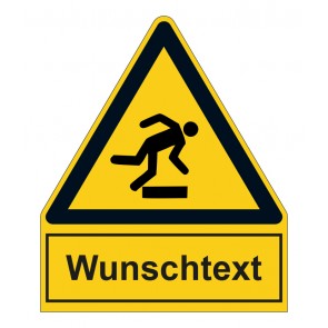 Schild Warnzeichen mit Anhang · Warnung vor Hindernissen am Boden · ISO_7010_W007 · selbstklebend