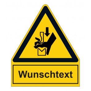 Schild Warnzeichen mit Anhang · Warnung vor Quetschgefahr der Hand zwischen Werkzeugen einer Presse · ISO_7010_W030 · selbstklebend