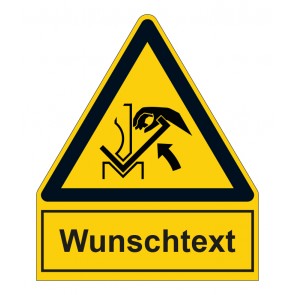 Schild Warnzeichen mit Anhang · Warnung vor Handquetschung zwischen dem Werkzeug der Abkantpresse · ISO_7010_W031