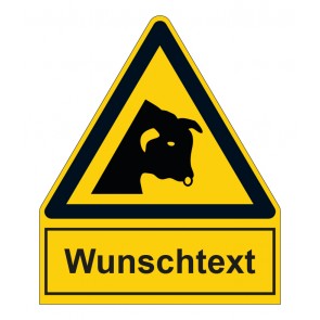 Schild Warnzeichen mit Anhang · Warnung vor Stier · ISO_7010_W034 · selbstklebend