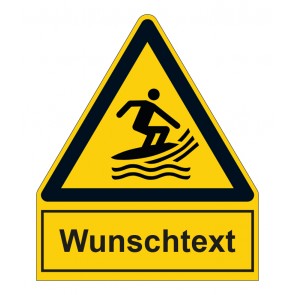 Schild Warnzeichen mit Anhang · Warnung vor Surfsportgebiet · ISO_7010_W046 · selbstklebend