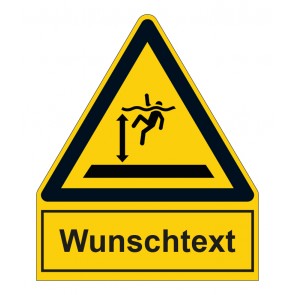 Schild Warnzeichen mit Anhang · Warnung vor tiefem Wasser · ISO_7010_W047 · selbstklebend