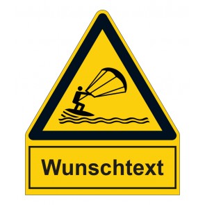Schild Warnzeichen mit Anhang · Warnung vor Kitesurfern · ISO_7010_W062 · selbstklebend